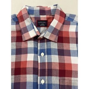 UNTUCKit Plaid Checkerboard Button Up Shirt Mens LARGE Red Blue Soft Long Sleeve